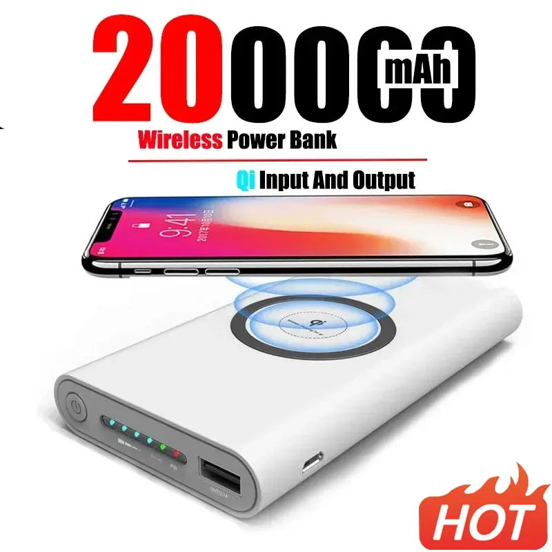 

200000mAh Power Bank Two-Way Wireless Fast Charging Powerbank Portable Charger Type-C External Battery For IPhone 14 13 Samsung