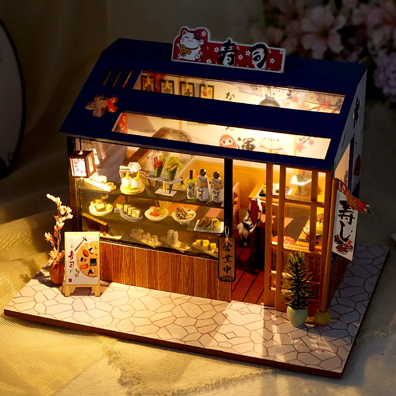 Wooden Mini Doll House DIY Small House Kit 3D Puzzle Assembly Model Building Room Bedroom With Furniture LED Dollhouse Xmas Gift