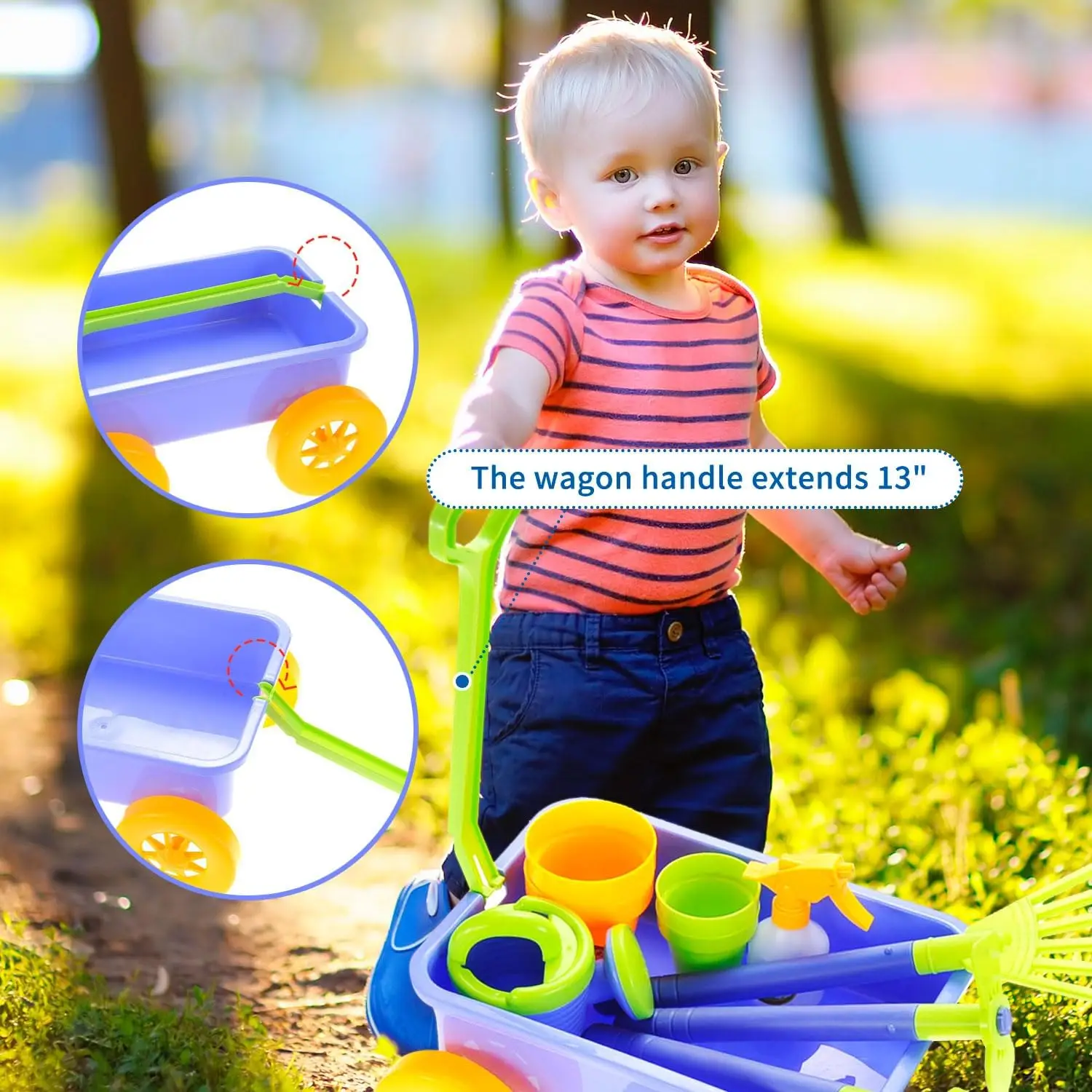 2 Sätze Garten wagen & Gartengeräte Outdoor-Spielzeugset für Kinder | 8 Werkzeuge, 4 Pflanzen töpfe, Wasser eimer und Spray | auch toll für