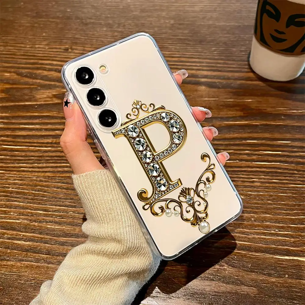 Transparent phone case with letter P is suitable for Samsung Galaxy S26 S25 S24 S23 S22 S20 FE/Ultra/Plus anti drop back cover