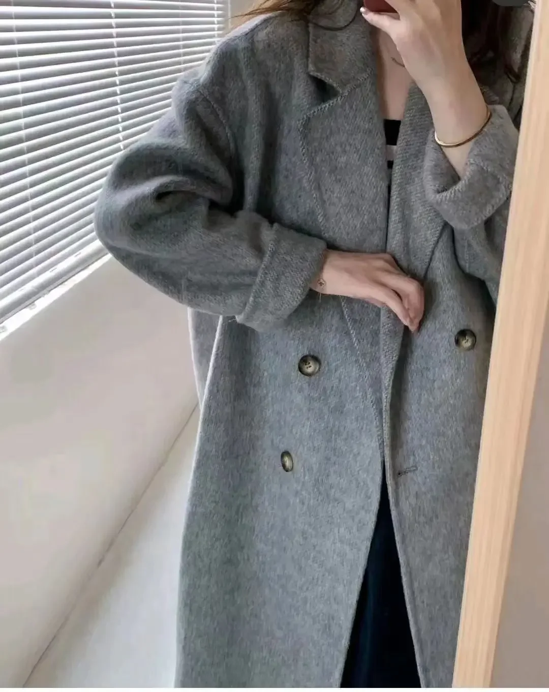 

2024 new Korean fashion double-sided wool coat Korean version hand-sewn high-end sense thin and versatile long coat women