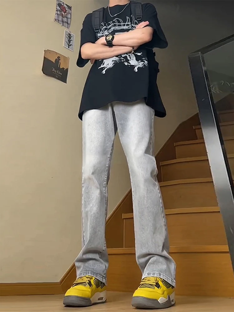 

Мужские летние тонкие джинсы Soft Slim Fit цвета цемента в американском стиле, узкие брюки с расклешенными штанинами для уличного стиля