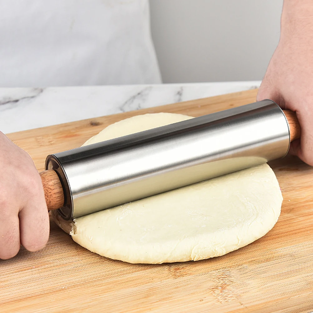 

Скалка из нержавеющей стали с регулируемым контролем толщины для легкого выпечки, валик для теста, пиццы, кондитерских изделий, хлеба, кухни