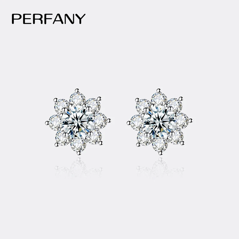 PERFANY 0.3-1CT Moissanite kolczyki dla kobiet S925 czyste srebro śnieżynka imitacja diamentowe kolczyki ślubne wysokiej klasy biżuteria