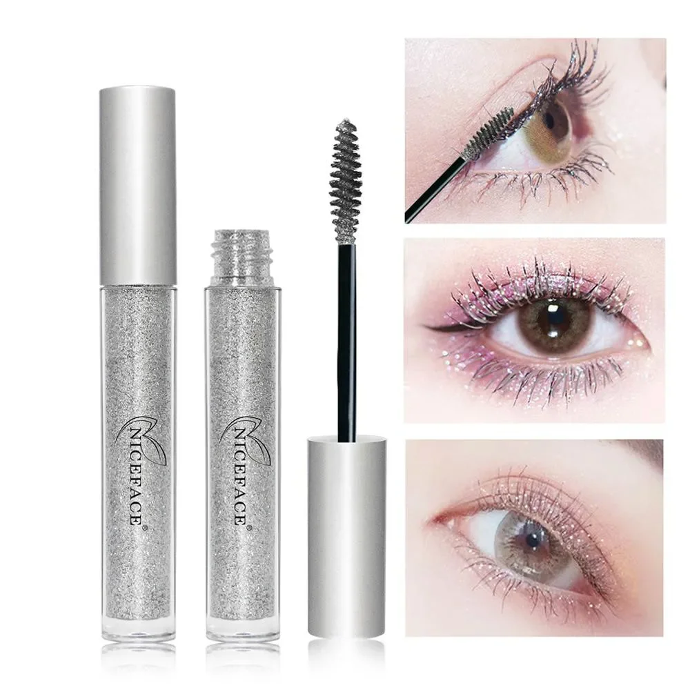 Mascara scintillant pour les grands yeux, diamant scintillant, maquillage argenté, flash, brillant, cils, gel de curling, maquillage, cils, brosse