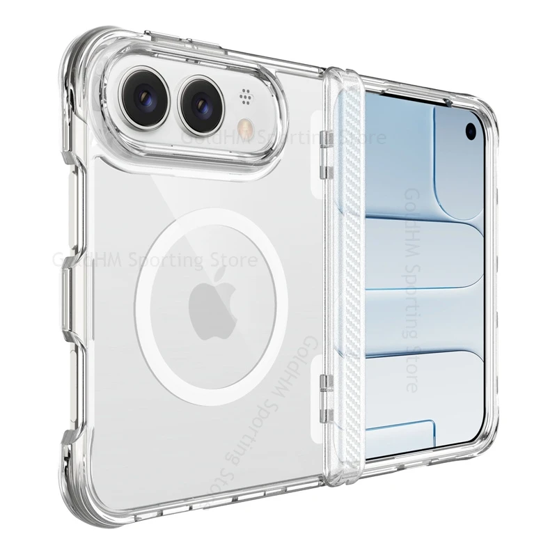 Crystal Clear Magnetic Phone Hinged Case For iPhone Duo Ultra Transparent For Magsafe Bumper Hinge Cover with Wireless Charging