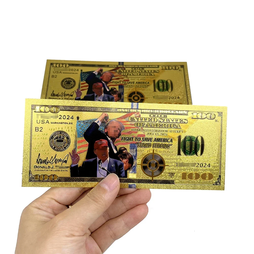 1pcs/lot Donald Trump shooting gold plated banknote 100 Dollar Bill Banknote - 2024 Election-Setbacks make me stronger