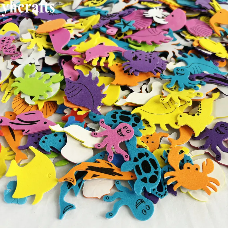 Autocollants en mousse animaux marins, 100 pièces, artisanat du monde de la mer, décoration artistique d\'été pour la maison, cadeaux de fête des