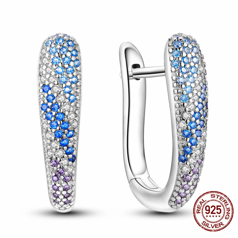 

2026 Hot Selling 925 Sterling Silver Blue Pavé French Buckle Earrings Suitable For Girls' Charming Jewelry Gifts