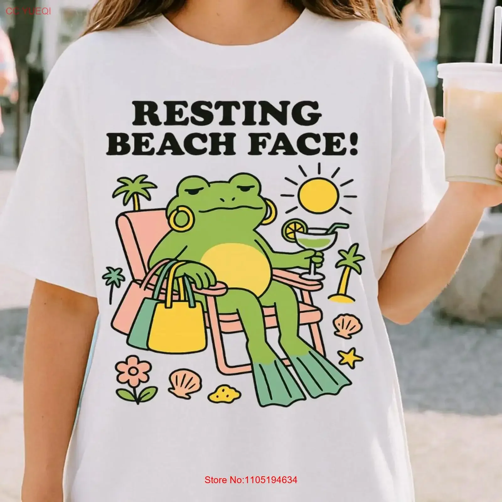 Resting Beach Face Frog T Shirt Funny Vacation Lover Vibes Summer vintage Washed homme Stylish Versatile Stretched streetwear
