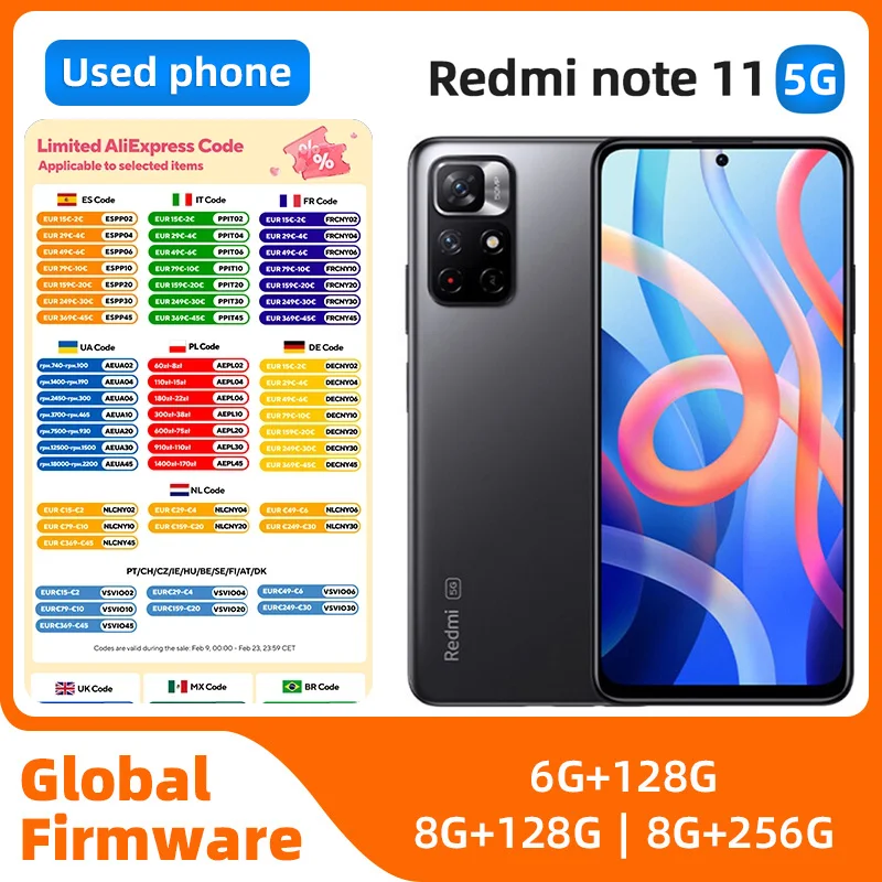

Redmi note11 5G разблокированный Android 6,6-дюймовый экран 50MP камера 5000 мАч аккумулятор хороший код смартфона