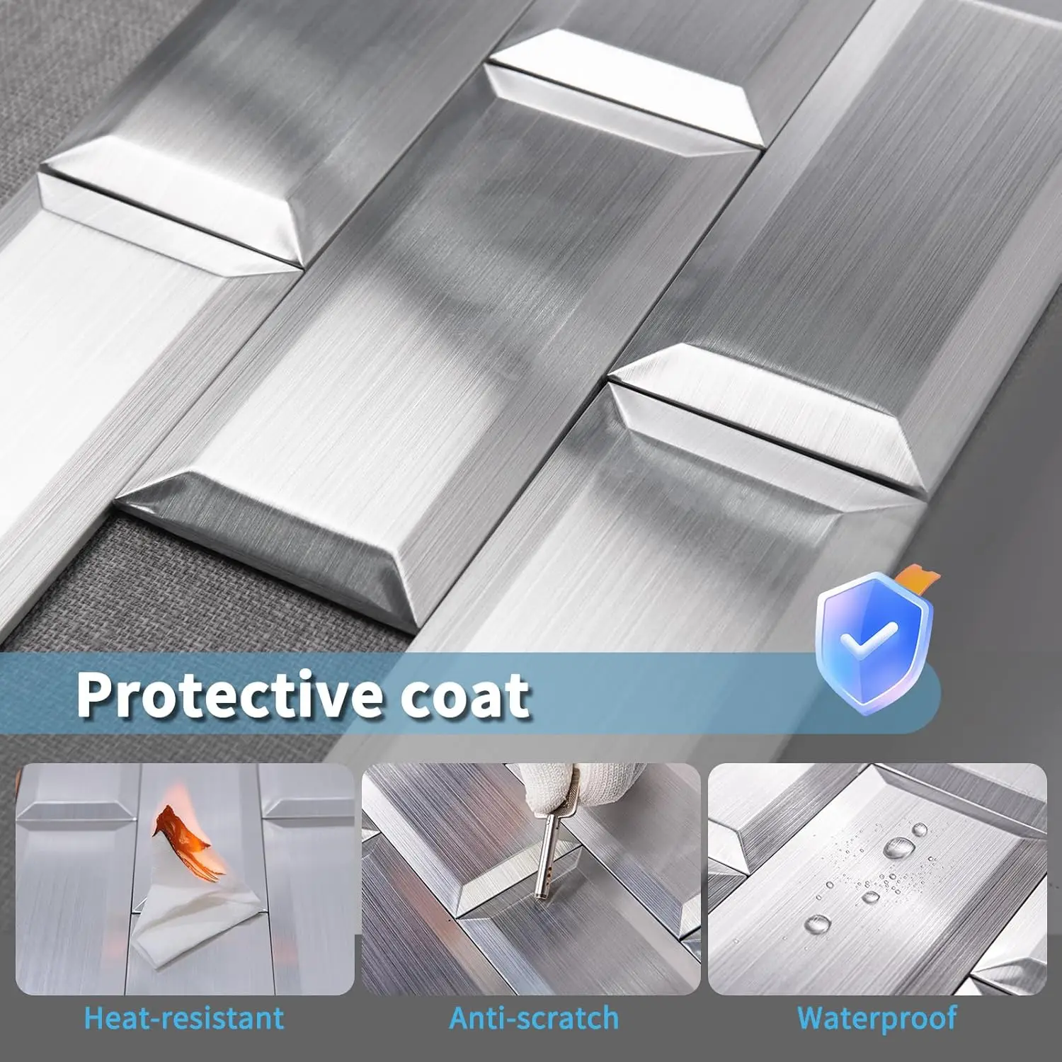 3D 100 Pcs Peel And Stick Backsplash Tiles, 3D Textured Metal Stick On Subway Wall Tiles For Kitchen Back Splashes,