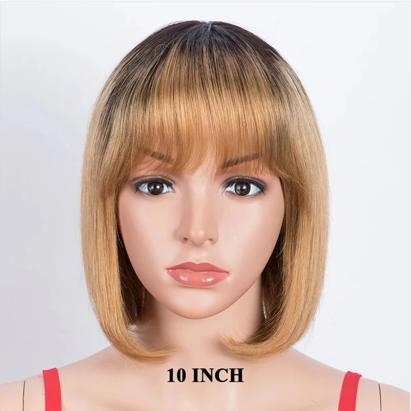 180D Straight Highlight Bob Wig Brazylijska peruka z ludzkich włosów z grzywką dla czarnych kobiet Remy Hair Full Machine Made Tanie peruki