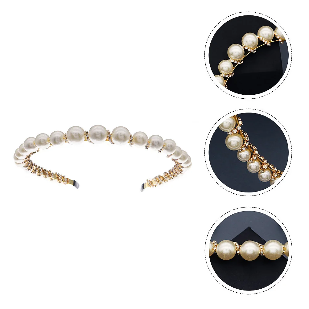 

1Pcs Pearl Headband Handmade Chic Hoop Wedding Bridal Party Headwear Pearl Headband Retro Hair Hoop