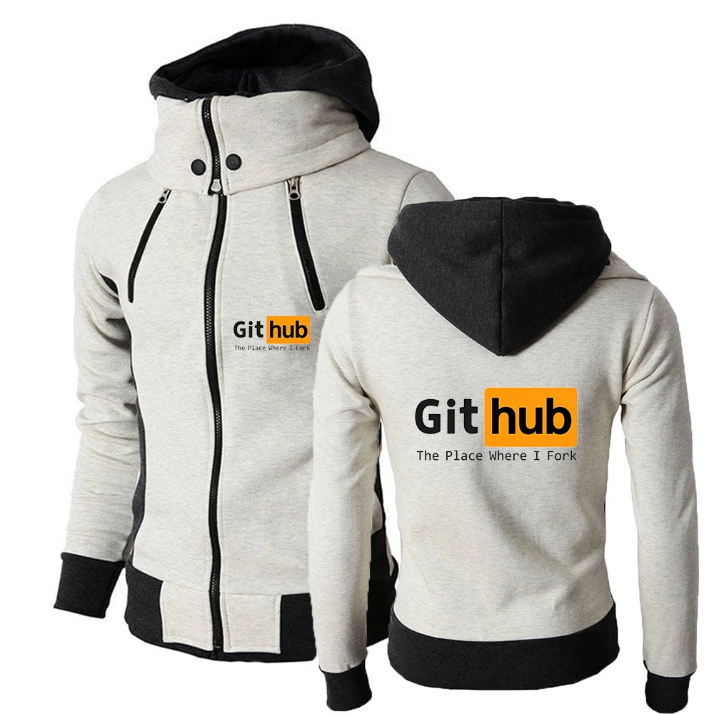 2026 Spring And Autumn Men's Premium Brand Handsome Coat Github The Place Where I Fork Logo Print Personality Zipper Hoodies