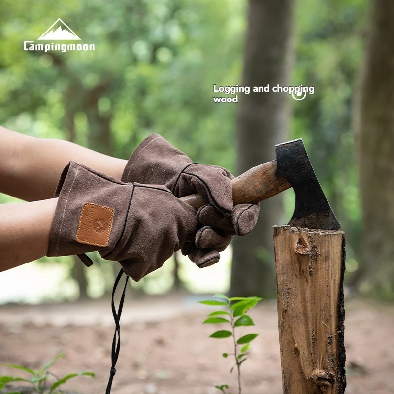 

CAMPINGMOON Q28 двухслойные съемные перчатки для кемпинга с защитой от ожогов, из натуральной кожи, для работы с дровами