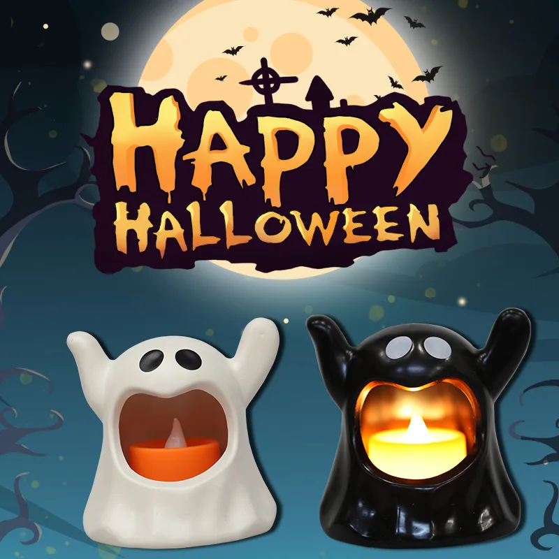 1-5PCS Halloween Ghost LED Electronic Candle Black White Spooky Atmosphere Decor for Haunted House Party Table Centerpiece Gift
