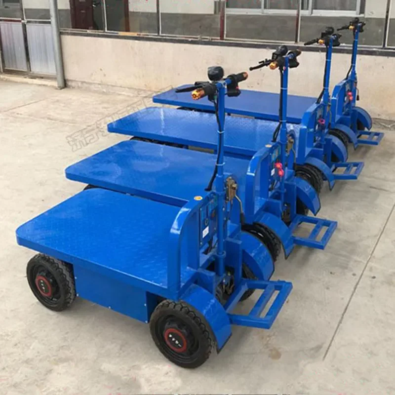 Handheld Flat Trolley Warehouse Logistics Cart High Load Capacity Four Wheel Transport Vehicle for Heavy Duty Pulling and
