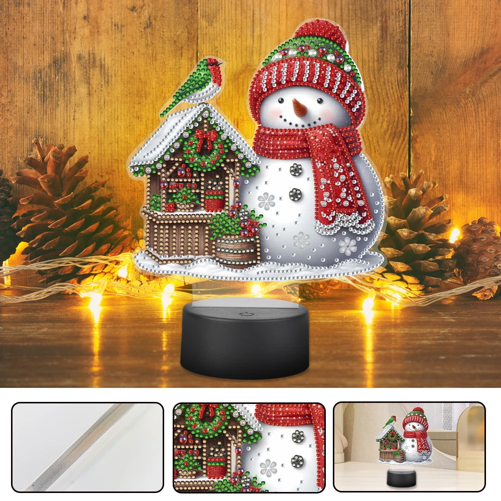 

DIY 5D Diamond Lamp Acrylic Double Sided Christmas Snowman Multifunctional Diamond Night Lamp Decorative for Adults Beginners