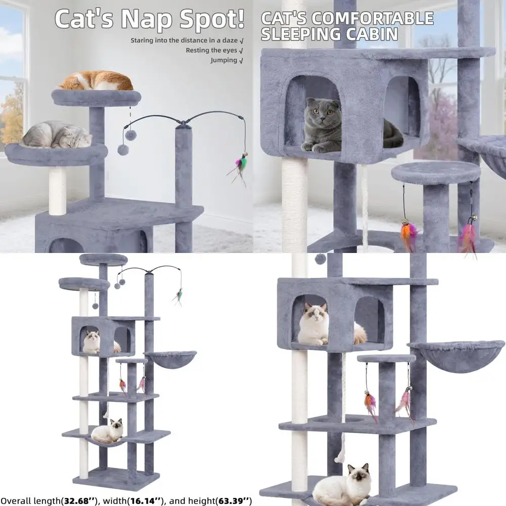 

Многоуровневое серое кошачье дерево с презервативом, гамаками и вращающейся игрушкой (64)