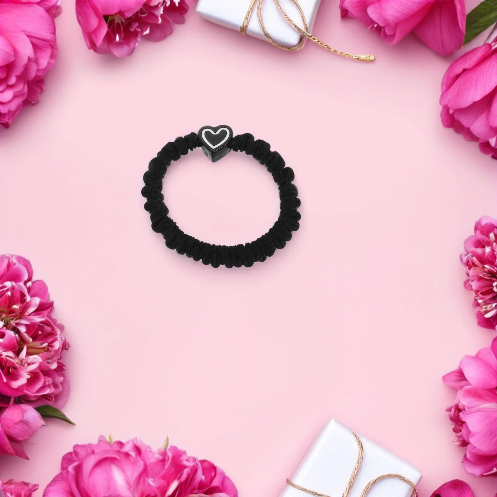 5 قطعة تصميم القلب مرونة عالية العلاقات الشعر Scrunchies للنساء الفتيات أصحاب ذيل حصان أسود لا ضرر اكسسوارات التصميم