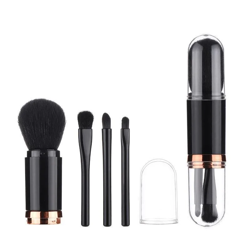 4-In-1 Mini Telescopic Portable durable not easy to lose hari Makeup Brushes Set with customized logo