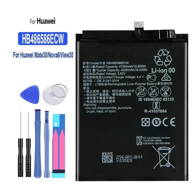 HB486586ECW, 4200mAh, Battery For Huawei Mate 30 Pro,Mate30 Pro, 30Pro, Nova 6, 6SE, Nova6, for Honor VIewor 30M V30M, + Tools