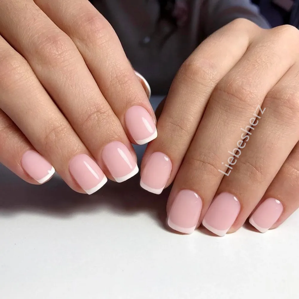 

24Pcs Shiny Short Square French Fake Nails With Jelly Glue Full Cover Artificial False Nails Tips Manicure Tool