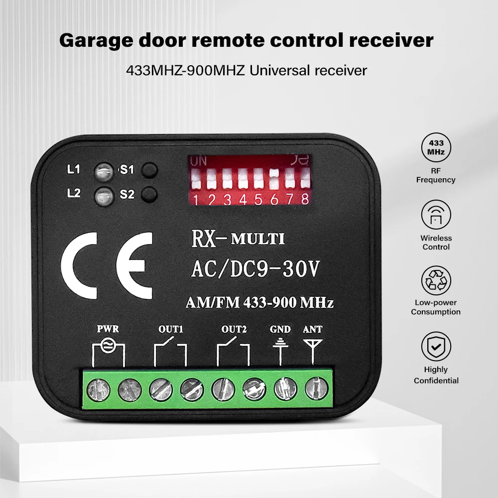 mando garaje universal Receptor remoto para puerta de garaje, controlador de interruptor RX MULTI 300-900MHZ AC/DC 9-30V, 433 transmisor, llavero, Control de puerta de Barrrier BTF CAME NICE FAAC DEA DITEC PUJOL MHOUSE