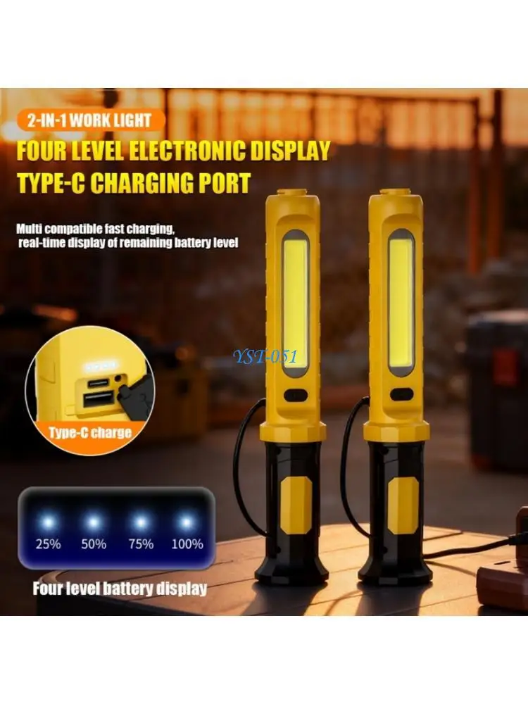 E15A 1 Set Portable Repair Light Work Light 2000Lumens Brightness 3 Lighting Modes Rechargeable for Outdoor Use