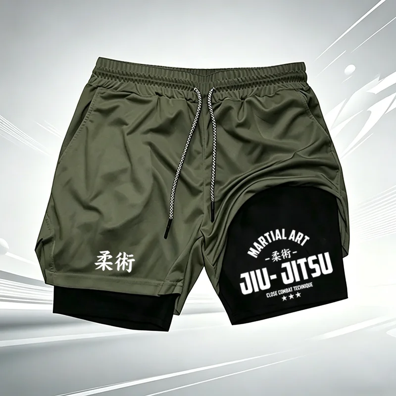 Martial Art Jiu-Jitsu Print Ufc Herren-Sportshorts mit doppelter Schicht, schnell trocknend, reibungsarm, für BJJ, MMA und Fitness wx249 – Detail 4