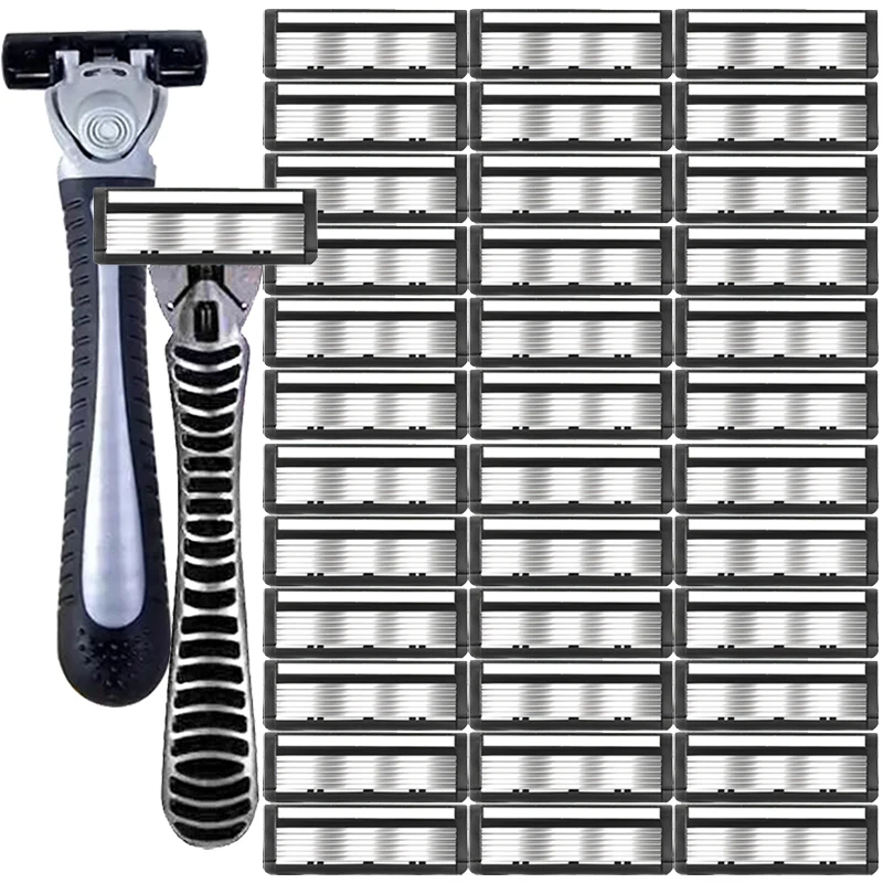 

6-Layer Razor Head Manual Shaver, Stainless Steel Classic Double Edge Blade Razor Safety Vintage Shaving Beard Moustache Manual
