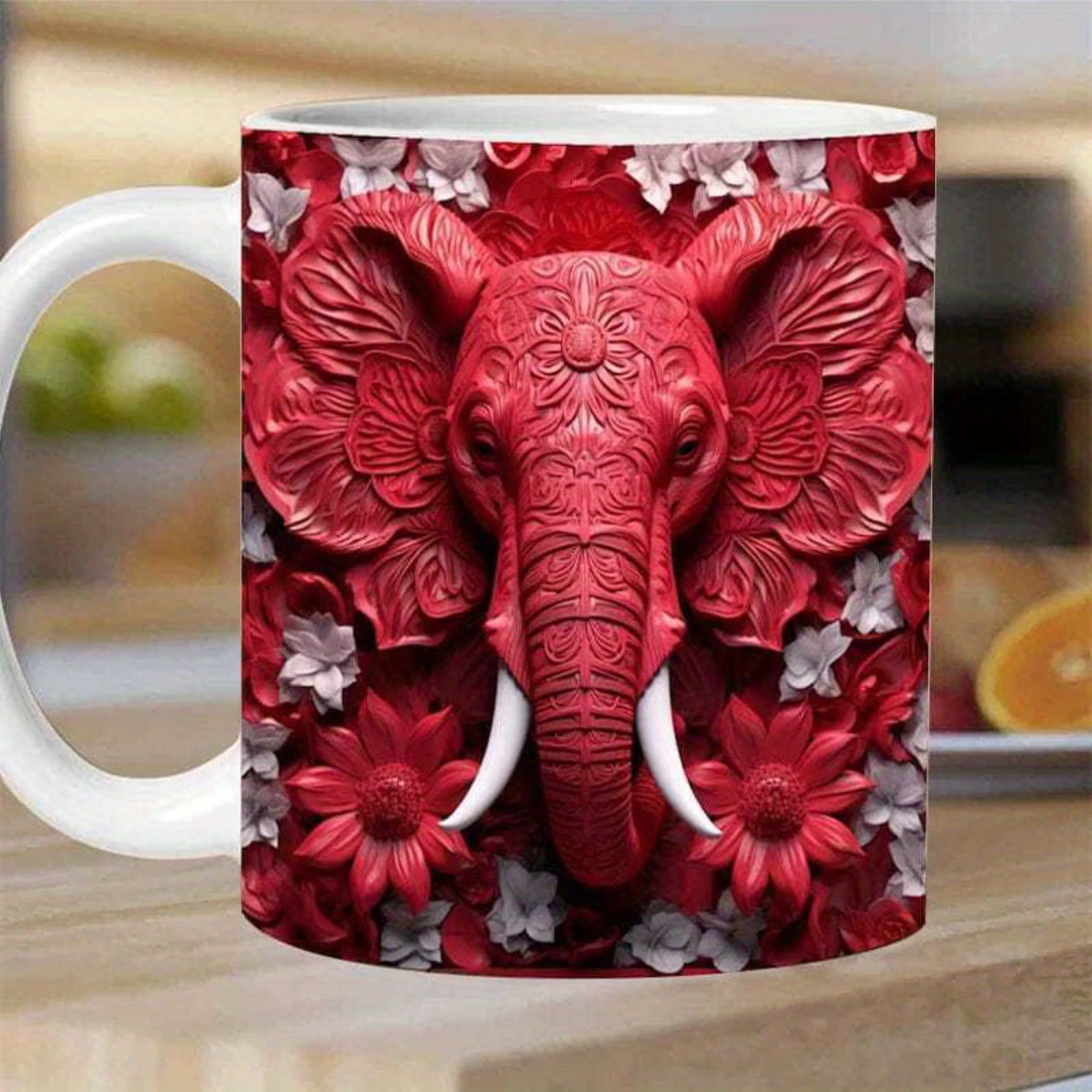 Elephant Design Ceramic Mug - 3D Animal Pattern Coffee Cup for Beverages and Brews