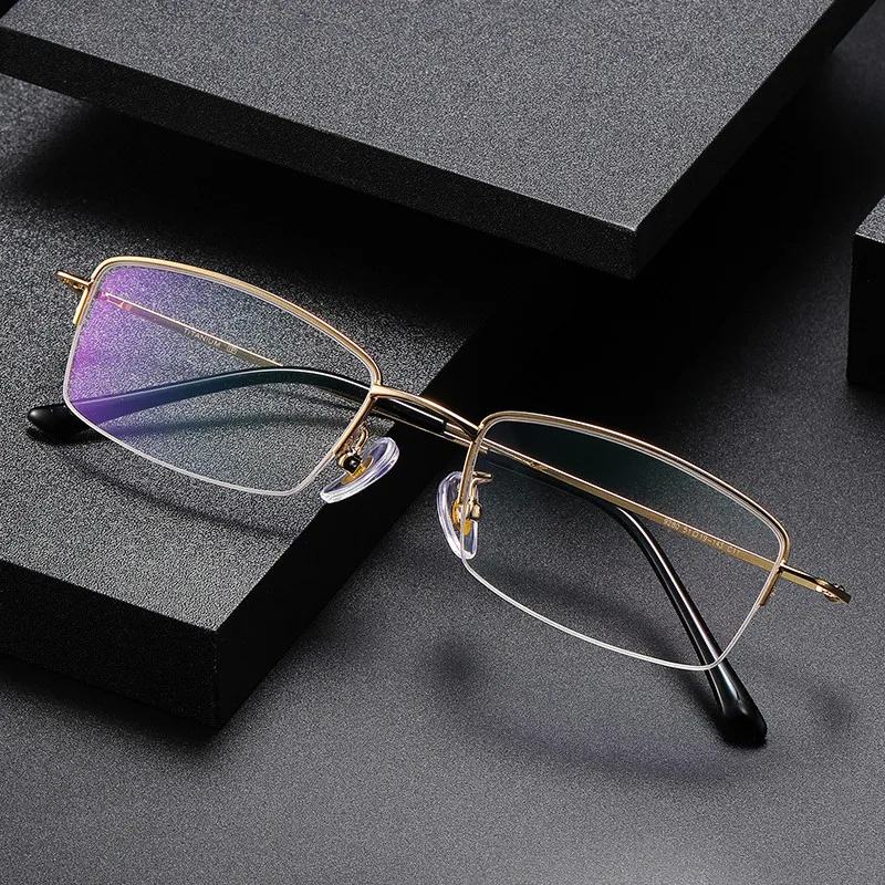 Ultra-Light Half-Frame Myopia Glasses Frame, Anti-Blue Light 9280 Business Men's Gold Rimmed Shenzhen Eyeglass Frame Wholesale