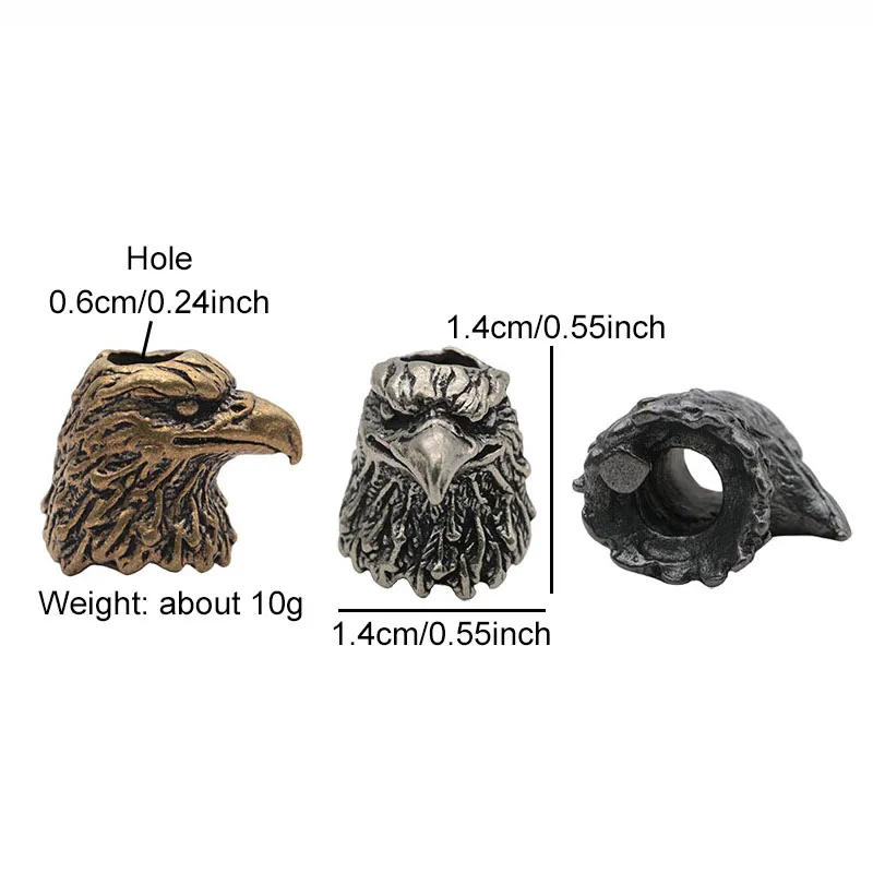 Eagle Head Sculpture Brass Knife Beads EDC Outdoor DIY Paracord Woven Bracelets Accessories Survival Flashlight Lanyard Pendants