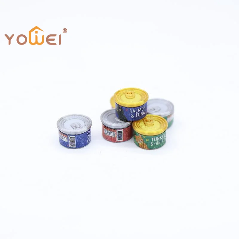 Latest 2Pcs Miniature Cat Food Toy 1/12 Dollhouse Simulation Cat Can Dolls House Accessories Home Decorations Pretend Play Toys