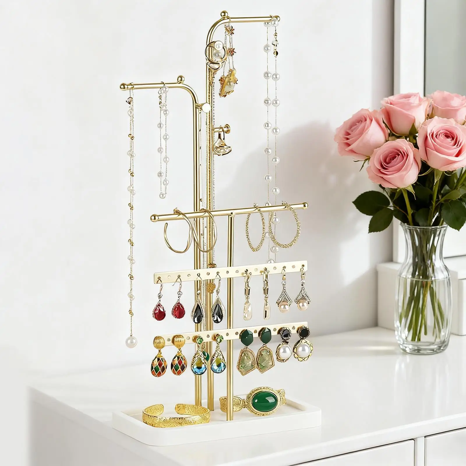 

Jewelry Tree Stand Necklace Hanger Decorative Storage Tier Necklace Bracelet Organizer Showcase for Hair Accessories Bracelet