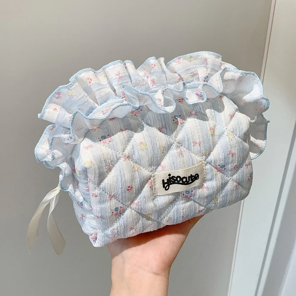 Ruffle Travel Cosmetic Bag Pen Bag Multi-functional Cloth Toiletry Bag Fruit Strawberry Bowknot Makeup Storage Pouch