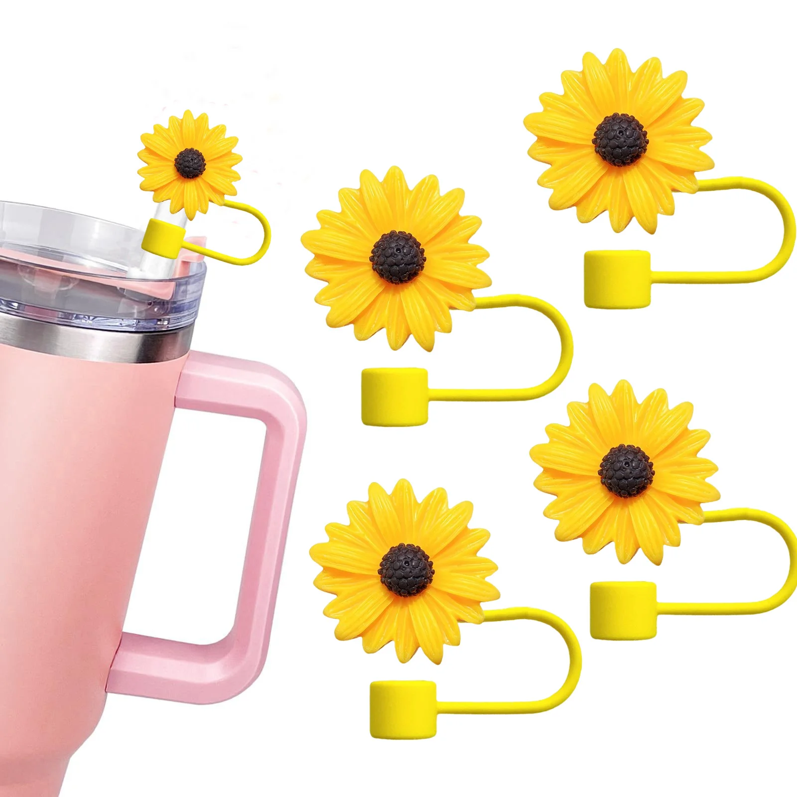 4 Stück Sonnenblumen-Strohhalm-Topper-Abdeckung für 30oz 40oz Stanley Tumbler Cup, 10mm Strohkappe zur Dekoration für Stanley