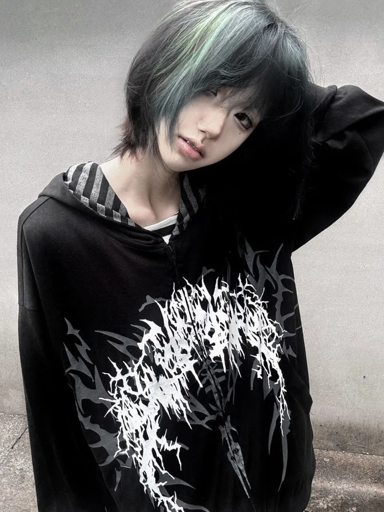 Subkultur Y2k Japanischen Mit Kapuze Sweatshirt Frauen Dünne Frühling Herbst Retro Lose Zipper Jacke Top 2000er Jahre Korea Casual Hoodies neue