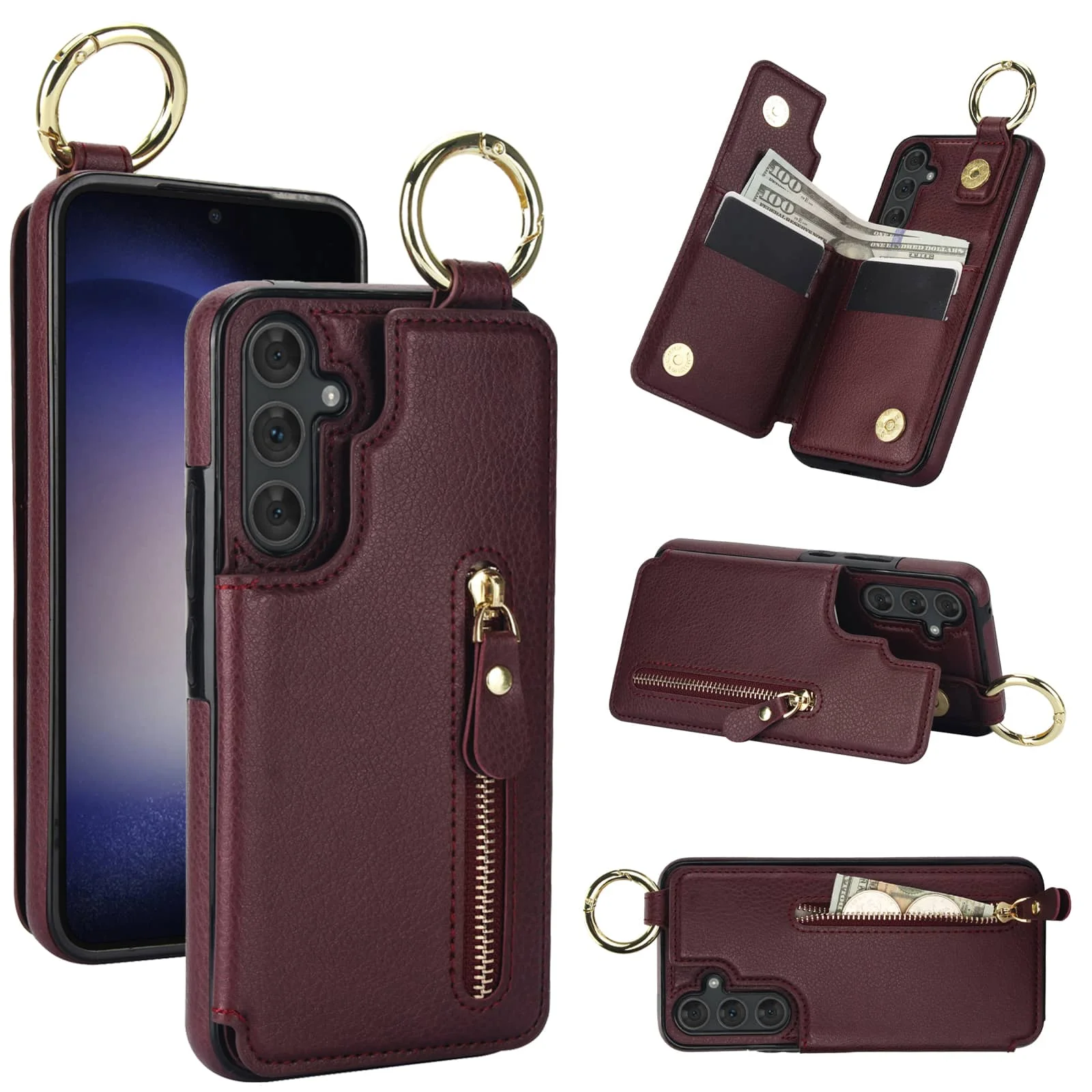 

For Samsung Galaxy A16 Wallet Case with Credit Card Holder, Cash Slot, Premium Leather Magnetic Clasp Kickstand Protective Cover