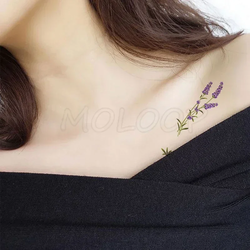 Tattoo Sticker Lavender Leaf Flower Plant Temporary Fake Tattoos for Kids Women Men Waterproof Body Makeup Art