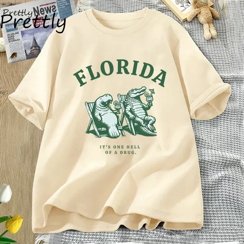 Florida T-shirt Fun Summer Animal Tshirt Pattern T-shirt Womens Short Sleeve TTPD Tshirt Street Wear Women's Clothing