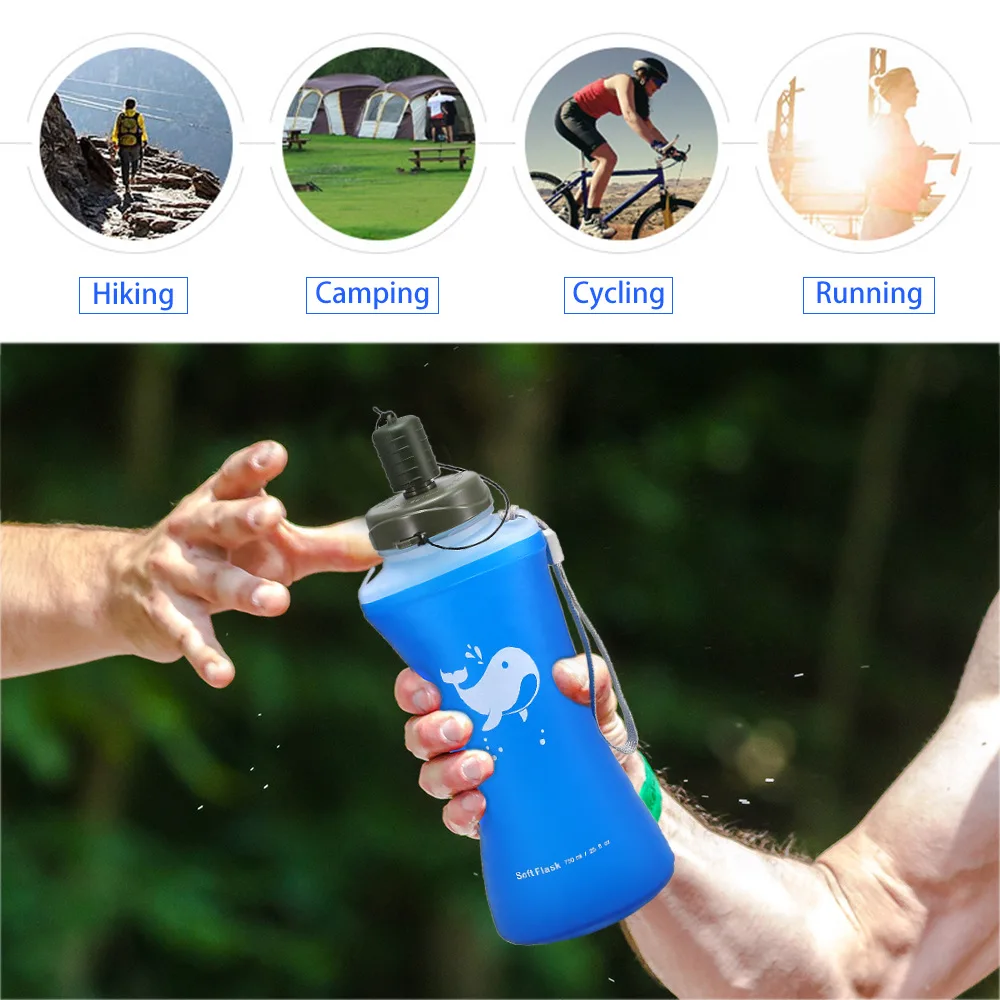 Soft TPU Collapsible Water Bottle, Large Volume, Hiking, Camping, Cycling, Running, Outdoor Sports, 750ml