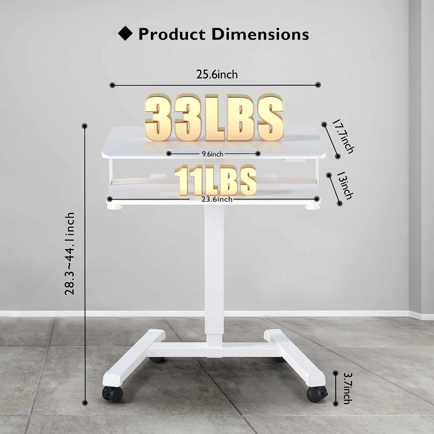 Mobile Standing Desk with Keyboard Tray, Mobile Podium, Rolling Laptop Sit Stand Desk on Wheels, Adjustable Height Up to 33lbs,