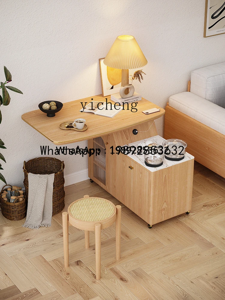 ABC Solid Wood Tea Cart Living Room Sofa  Cabinet Log Wind Multifunctional Home Balcony Movable Tea Table