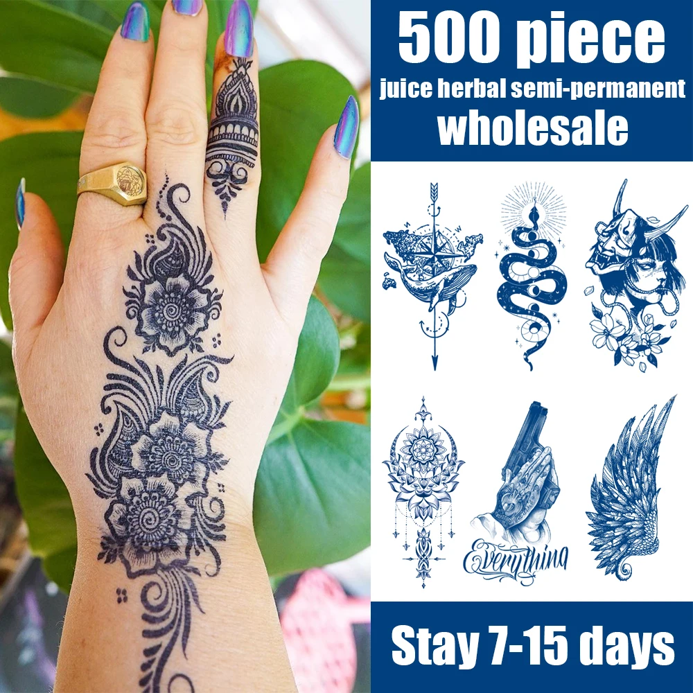 

500 Pieces 720 Styles Designs Wholesale Juice Herbal Semi-Permanent Stays 7-15 Day Tattoo Sticker Large Temporary Tatoo Body Art