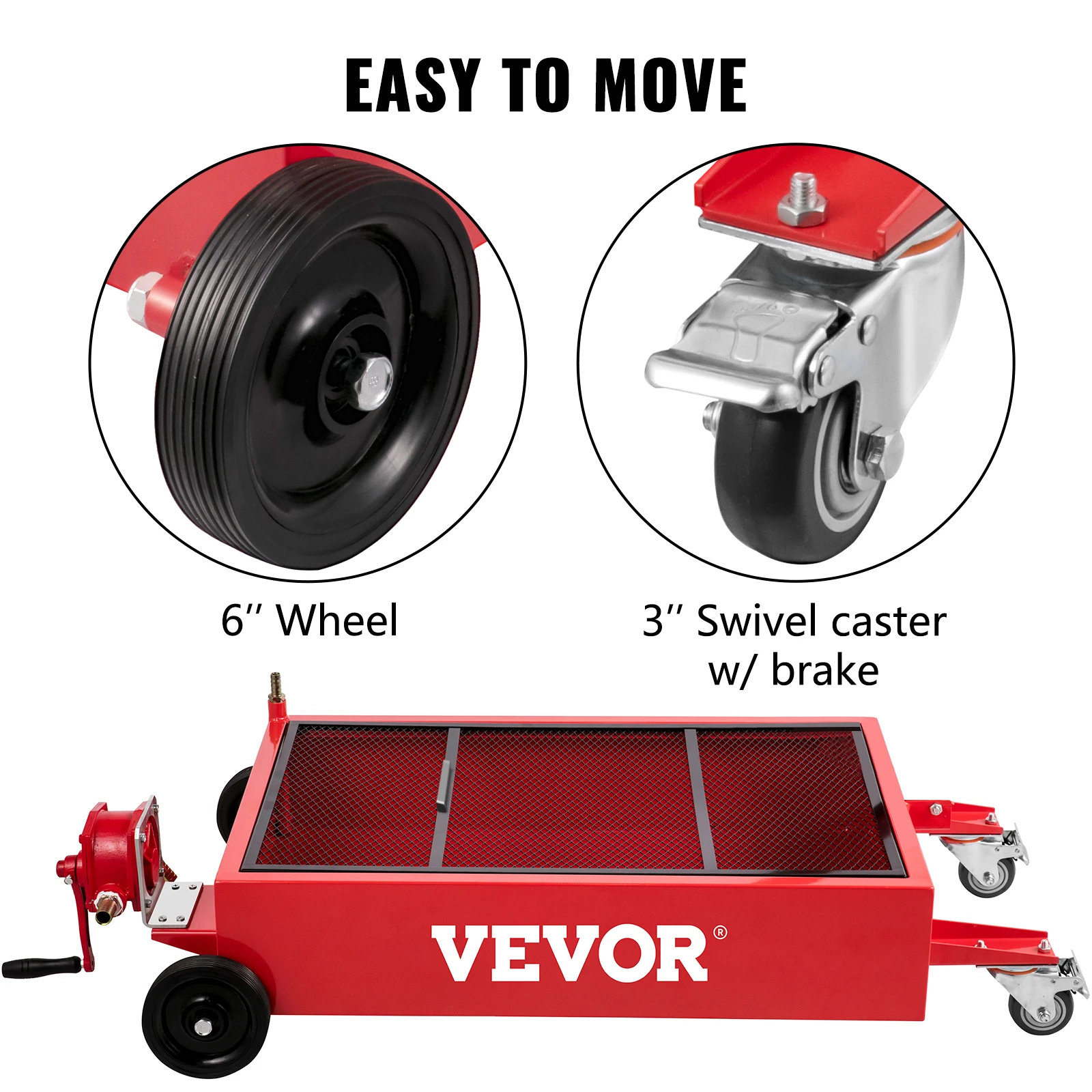 VEVOR Oil Drain Pan 20 Gallon Tank Low Profile Large Capacity Oil Change Pan Foldable Hand with Pump Hose Swivel Casters Wheels