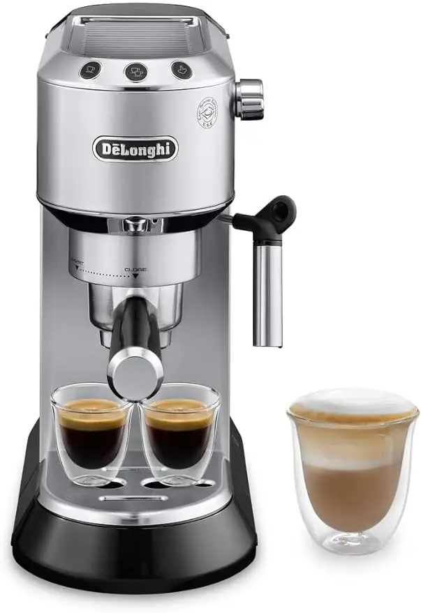 

De'Longhi Dedica EC680M, Espresso Machine, Coffee and Cappucino Maker with Milk Frother, Metal / Stainless, Compact Design