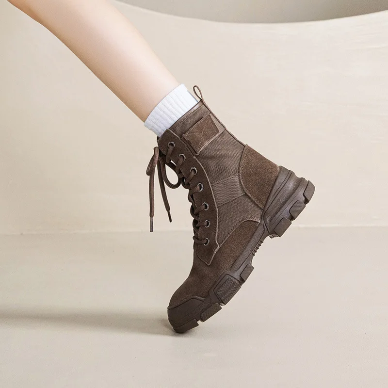 Hiking Shoes Leather Fashion Autumn and Winter Women's Hiking Shoes Casual Walking Boots British Style Women's Hiking Shoes 2025